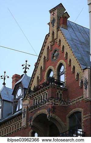 "Gable of an Art Nouveau style brick house, center, Riga, Latvia, Europe" View Large Photo Image Stock Photograph - "Gable of an Art Nouveau style brick house, center, Riga, Latvia, Europe". Fotosearch