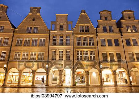 "Gabled houses on Prinzipalmarkt street at night, Munster, North Rhine-Westphalia, Germany, Europe" View Large Photo Image Stock Photo - "Gabled houses on Prinzipalmarkt street at night, Munster, North Rhine-Westphalia, Germany, Europe". Fotosearch