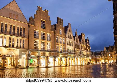 "Gabled houses on Prinzipalmarkt street at night, Munster, North Rhine-Westphalia, Germany, Europe" View Large Photo Image Stock Photography - "Gabled houses on Prinzipalmarkt street at night, Munster, North Rhine-Westphalia, Germany, Europe". Fotosearch
