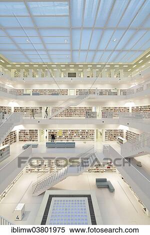 "Gallery hall with stairs, Stadtbibliothek am Mailander Platz public library, architect Eun Young Yi, Stuttgart, Baden-Wurttemberg, Germany, Europe" View Large Photo Image Stock Photography - "Gallery hall with stairs, Stadtbibliothek am Mailander Platz public library, architect Eun Young Yi, Stuttgart, Baden-Wurttemberg, Germany, Europe". Fotosearch
