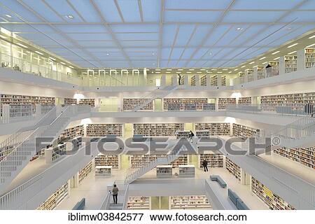 "Gallery hall with stairs, Stuttgart City Library by architect Eun Young Yi, Stuttgart, Baden-Wurttemberg, Germany, Europe" View Large Photo Image Stock Photo - "Gallery hall with stairs, Stuttgart City Library by architect Eun Young Yi, Stuttgart, Baden-Wurttemberg, Germany, Europe". Fotosearch