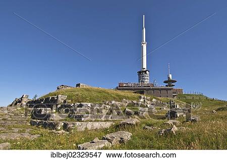 "Gallo-Roman temple of Mercury with observatory behind meterological observatory on summit of Puy de Dome, Auvergne Volcanoes Regional Nature Park, France, Europe" View Large Photo Image Stock Photo - "Gallo-Roman temple of Mercury with observatory behind meterological observatory on summit of Puy de Dome, Auvergne Volcanoes Regional Nature Park, France, Europe". Fotosearch