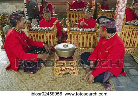 Stock Photograph - "Gamelan musicians, Gamelan orchestra, Batubulan, Bali, Indonesia, Asia". Fotosearch