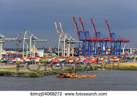 "Gantry cranes for container terminal Tollerort, Steinwerder, Hamburg harbor on the Elbe, Hamburg, Germany, Europe" View Large Photo Image Stock Image - "Gantry cranes for container terminal Tollerort, Steinwerder, Hamburg harbor on the Elbe, Hamburg, Germany, Europe". Fotosearch