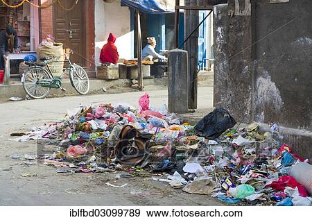 "Garbage piling up in the street, Kathmandu, Kathmandu District, Bagmati Zone, Nepal, Asia" View Large Photo Image Stock Photo - "Garbage piling up in the street, Kathmandu, Kathmandu District, Bagmati Zone, Nepal, Asia". Fotosearch