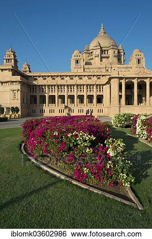 "Garden, entrance and dome, front side of the Palace Hotel, Umaid Bhawan Palace, Jodhpur, Rajasthan, India, Asia" View Large Photo Image Stock Photograph - "Garden, entrance and dome, front side of the Palace Hotel, Umaid Bhawan Palace, Jodhpur, Rajasthan, India, Asia". Fotosearch