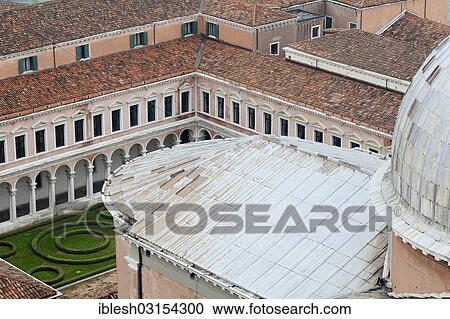 Stock Image - "Garden of the San Giorgio Maggiore church, from above, Venice, Venezien, Italy, Europe". Fotosearch