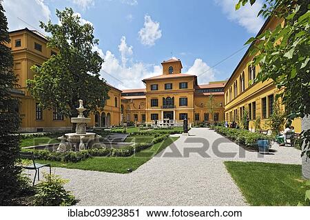 Stock Image - "Garden with fountain, Lenbachhaus, Munich, Upper Bavaria, Bavaria, Germany, Europe". Fotosearch