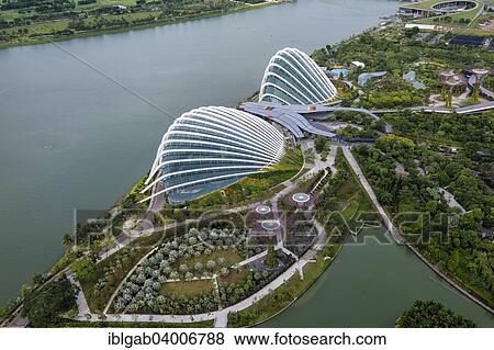 Stock Photo - "Gardens by the Bay and the Flower Dome Conservatory, aerial view, Singapore, Asia". Fotosearch