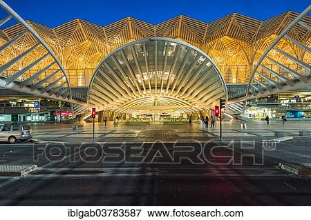 "Gare do Oriente train station at twilight, Parque das Nacoes, Lisbon, Portugal, Europe" View Large Photo Image Stock Photo - "Gare do Oriente train station at twilight, Parque das Nacoes, Lisbon, Portugal, Europe". Fotosearch