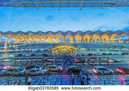 Stock Photography - "Gare do Oriente train station at twilight, Parque das Nacoes, Lisbon, Portugal, Europe". Fotosearch