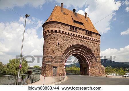 Picture - "Gate of the Main river bridge, Miltenberg, Main-Franconia, Franconia, Bavaria, Germany, Europe". Fotosearch