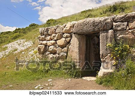 Stock Image - "Gate to tunnel under the walls of the Hittite capital Hattusa, Turkey, Asia". Fotosearch