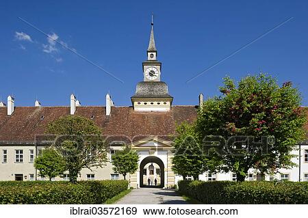"Gate with the gate tower in Wilhelmshof courtyard, Schleissheim Old Palace, Oberschleissheim, Upper Bavaria, Bavaria, Germany, Europe" View Large Photo Image Stock Photo - "Gate with the gate tower in Wilhelmshof courtyard, Schleissheim Old Palace, Oberschleissheim, Upper Bavaria, Bavaria, Germany, Europe". Fotosearch