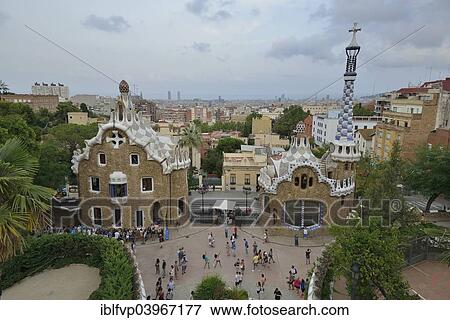 "Gatehouses at Parc Guell, by architect Antoni Gaudi, UNESCO World Heritage Site, Barcelona,? Çï? ÇïCatalonia, Spain, Europe" View Large Photo Image Stock Photo - "Gatehouses at Parc Guell, by architect Antoni Gaudi, UNESCO World Heritage Site, Barcelona,? Çï? ÇïCatalonia, Spain, Europe". Fotosearch