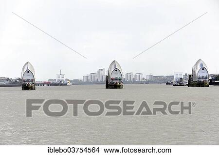"Gates of the Thames Barrier in the normal open position, flood protection, River Thames, London, London area, England, United Kingdom, Europe" View Large Photo Image Picture - "Gates of the Thames Barrier in the normal open position, flood protection, River Thames, London, London area, England, United Kingdom, Europe". Fotosearch