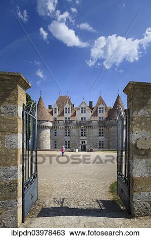 Stock Image - "Gates to the courtyard and main entrance of the Chateau de Monbazillac, Monbazillac, Aquitaine, France, Europe". Fotosearch