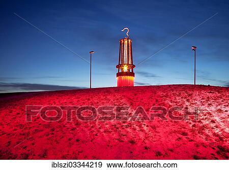 "Geleucht, sculpture in the form of a miner's lamp, illuminated on Rheinpreussen slag heap in winter, Meerbeck, Moers, North Rhine-Westphalia, Germany, Europe" View Large Photo Image Stock Photo - "Geleucht, sculpture in the form of a miner's lamp, illuminated on Rheinpreussen slag heap in winter, Meerbeck, Moers, North Rhine-Westphalia, Germany, Europe". Fotosearch