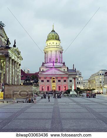 Stock Photograph - "Gendarmenmarkt square, French Cathedral, during the """"Festival of Lights"""", Mitte, Berlin, Berlin, Germany, Europe". Fotosearch