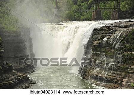 Picture - "Genesee River Upper Falls, Letchworth State Park, New York, United States, North America". Fotosearch