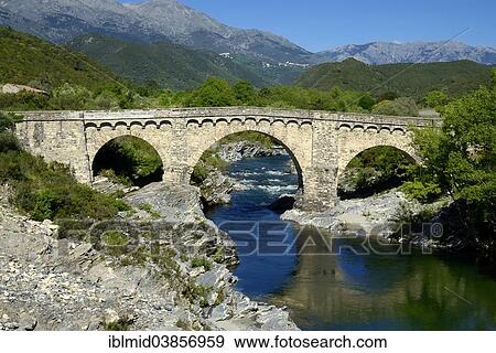 Stock Photo - "Genoese bridge over the Tavignano River, near Altiani, Departement Haute-Corse, Corsica, France, Europe". Fotosearch