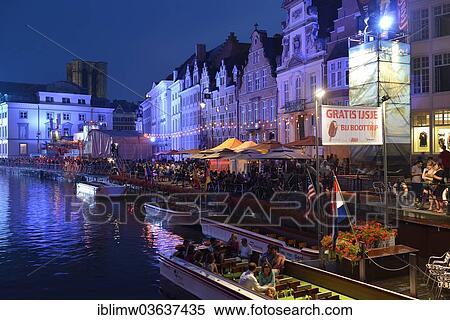 "Gentse Feesten, Gent Festival, guild houses, stages, historic town centre, Leie River, at night, Ghent, Flemish Region, Belgium, Europe" View Large Photo Image Stock Photography - "Gentse Feesten, Gent Festival, guild houses, stages, historic town centre, Leie River, at night, Ghent, Flemish Region, Belgium, Europe". Fotosearch