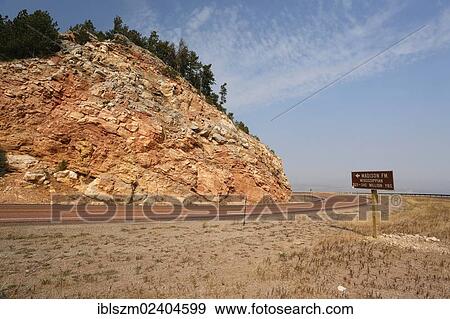 Stock Photo - "Geological sign, Madison Formation, Bighorn Scenic Byway, Wyoming, USA, America". Fotosearch