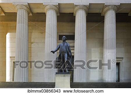 Stock Image - "George Washington Monument in front of Federal Hall, New York City, New York, USA". Fotosearch