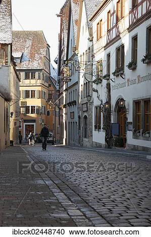 Stock Image - "Georgengasse street in the old town of Rothenburg ob der Tauber, Bavaria, Germany, Europe". Fotosearch
