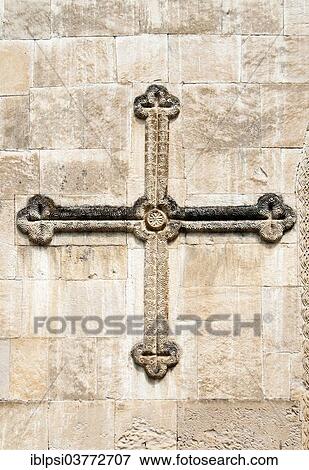 Stock Photo - "Georgian Orthodox cross, Barakoni Church of the Mother of God, near Ambrolauri, Racha, Racha-Lechkhumi and Kvemo Svaneti province, Georgia, Asia". Fotosearch
