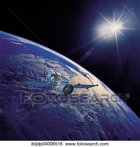 "Geostationary orbit satellite above the Earth pointed toward the rising sun, 3D render" View Large Photo Image Stock Photograph - "Geostationary orbit satellite above the Earth pointed toward the rising sun, 3D render". Fotosearch