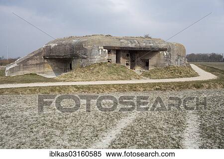 Stock Photography - "German bunker from World War II, Type 623, land front Vlissingen, Atlantic Wall, Koudekerke, Zeeland province, The Netherlands, Europe". Fotosearch