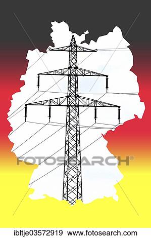 Stock Photo - "German national colors, outline of Germany and power pole, illustration". Fotosearch