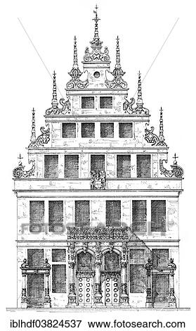 "German Renaissance, architectural drawing, historical house facade from around 1880, town house on Prinzipalmarkt square, Munster, North Rhine-Westphalia, Germany, Europe" View Large Photo Image Stock Photo - "German Renaissance, architectural drawing, historical house facade from around 1880, town house on Prinzipalmarkt square, Munster, North Rhine-Westphalia, Germany, Europe". Fotosearch