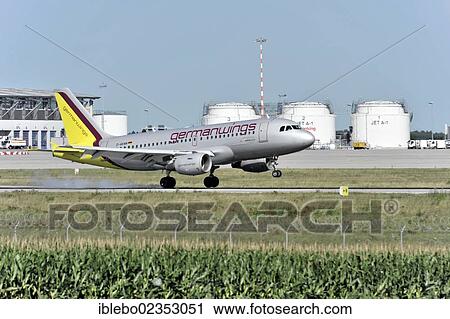 Stock Image - "Germanwings D-AKNN Airbus A319-112 landing at Stuttgart Airport, Stuttgart, Baden-Wuerttemberg, Germany, Europe". Fotosearch