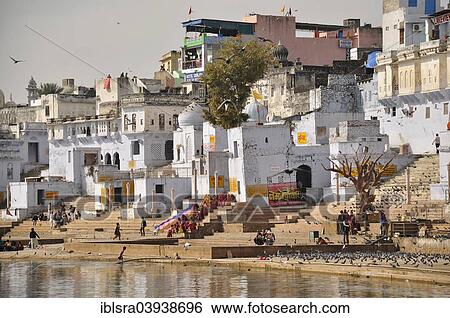 "Ghats, steps to the holy lake, Pushkar, Rajasthan, India, Asia" View Large Photo Image Stock Photograph - "Ghats, steps to the holy lake, Pushkar, Rajasthan, India, Asia". Fotosearch