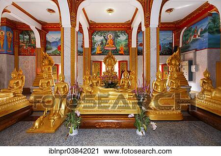"Gilded Buddha statues and reclining Buddhas, Wat Chalong temple, Phuket, Thailand, Asia" View Large Photo Image Stock Image - "Gilded Buddha statues and reclining Buddhas, Wat Chalong temple, Phuket, Thailand, Asia". Fotosearch