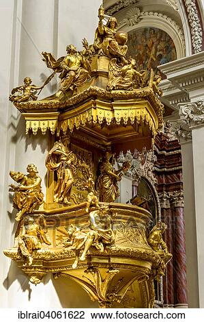 "Gilded pulpit in the nave, baroque St. Stephen's Cathedral, Passau, Lower Bavaria, Bavaria, Germany, Europe" View Large Photo Image Stock Image - "Gilded pulpit in the nave, baroque St. Stephen's Cathedral, Passau, Lower Bavaria, Bavaria, Germany, Europe". Fotosearch