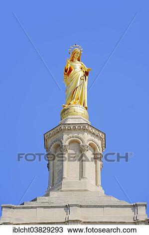 "Gilded statue of the Virgin Mary on Avignon Cathedral, Avignon, Vaucluse, Provence-Alpes-Cote d'Azur, Southern France, France, Europe" View Large Photo Image Stock Image - "Gilded statue of the Virgin Mary on Avignon Cathedral, Avignon, Vaucluse, Provence-Alpes-Cote d'Azur, Southern France, France, Europe". Fotosearch
