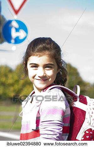 Stock Image - Girl at a traffic awareness course. Fotosearch