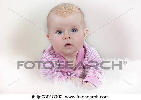 "Girl, five months, lying on her stomach" View Large Photo Image Stock Image - "Girl, five months, lying on her stomach". Fotosearch