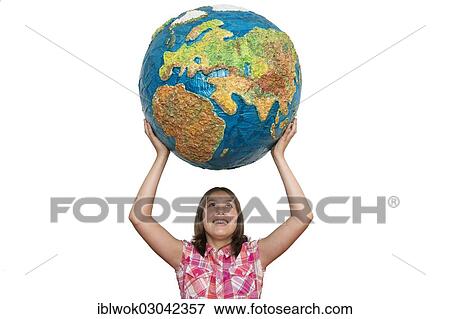 "Girl holding up a large globe, Germany, Europe" View Large Photo Image Stock Photo - "Girl holding up a large globe, Germany, Europe". Fotosearch