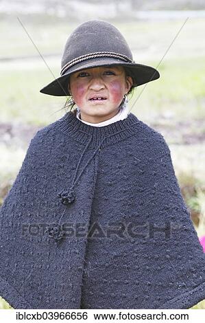 Stock Photograph - "Girl in traditional costume, Puruha people, Kichwa, Chimborazo Province, Ecuador, South America". Fotosearch