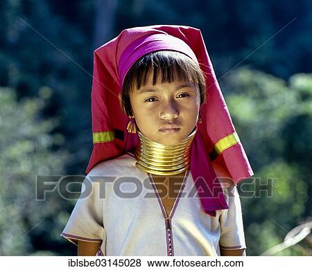 "Girl of the Padaung mountain tribe, also known as giraffe women, wearing neck rings, Chiang Rai Province, Northern Thailand, Thailand, Asia" View Large Photo Image Stock Photo - "Girl of the Padaung mountain tribe, also known as giraffe women, wearing neck rings, Chiang Rai Province, Northern Thailand, Thailand, Asia". Fotosearch