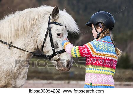 "Girl petting a pony, gray, with a bridle, Tyrol, Austria, Europe" View Large Photo Image Stock Image - "Girl petting a pony, gray, with a bridle, Tyrol, Austria, Europe". Fotosearch