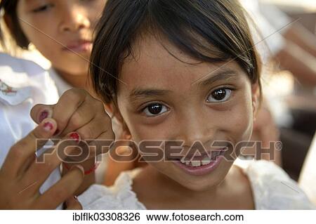 Stock Photograph - "Girl, portrait, Lompong Village, Bathi District, Takeo Province, Cambodia, Asia". Fotosearch