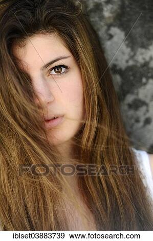 "Girl with long hair, 15 years, portrait" View Large Photo Image Stock Photo - "Girl with long hair, 15 years, portrait". Fotosearch