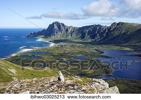 "Glacial moraine and the village of Bleik with ponds and lakes, mountain range at back, Insel Andoya/ Atlantikkuste, Inselgruppe Vesteralen, Nordland, Northern Norway, Norway, Europe" View Large Photo Image Stock Image - "Glacial moraine and the village of Bleik with ponds and lakes, mountain range at back, Insel Andoya/ Atlantikkuste, Inselgruppe Vesteralen, Nordland, Northern Norway, Norway, Europe". Fotosearch