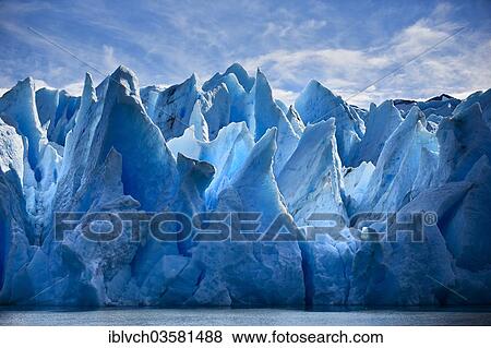 Stock Photo - "Glacier Grey, rugged glacier front, Torres del Paine National Park, Chile, South America". Fotosearch