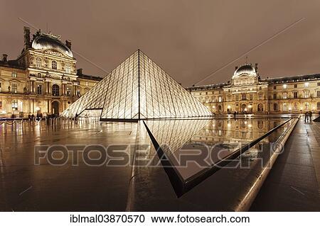 Stock Image - "Glass pyramid at the Louvre Museum, Paris, Ile-de-France region, France, Europe". Fotosearch